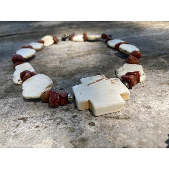 Handmade Brown & Cream Howlite Cross Necklace - Picture 4 of 5
